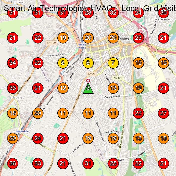 Smart Air Technologies HVAC GeoGrid visibility map for Hvac Contractor in White Plains